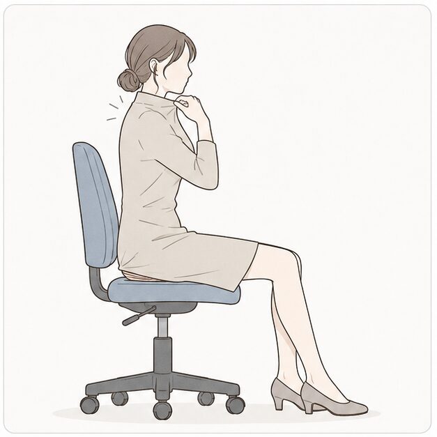 椅子に座ったとき首元が引っ張られるイラスト