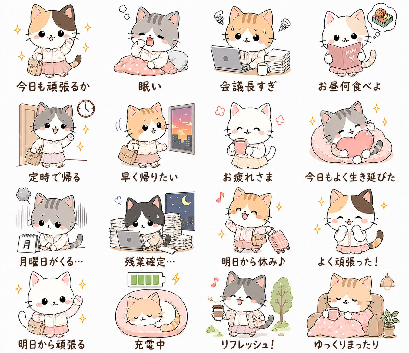 はたらく女子の共感OL猫スタンプ16種
