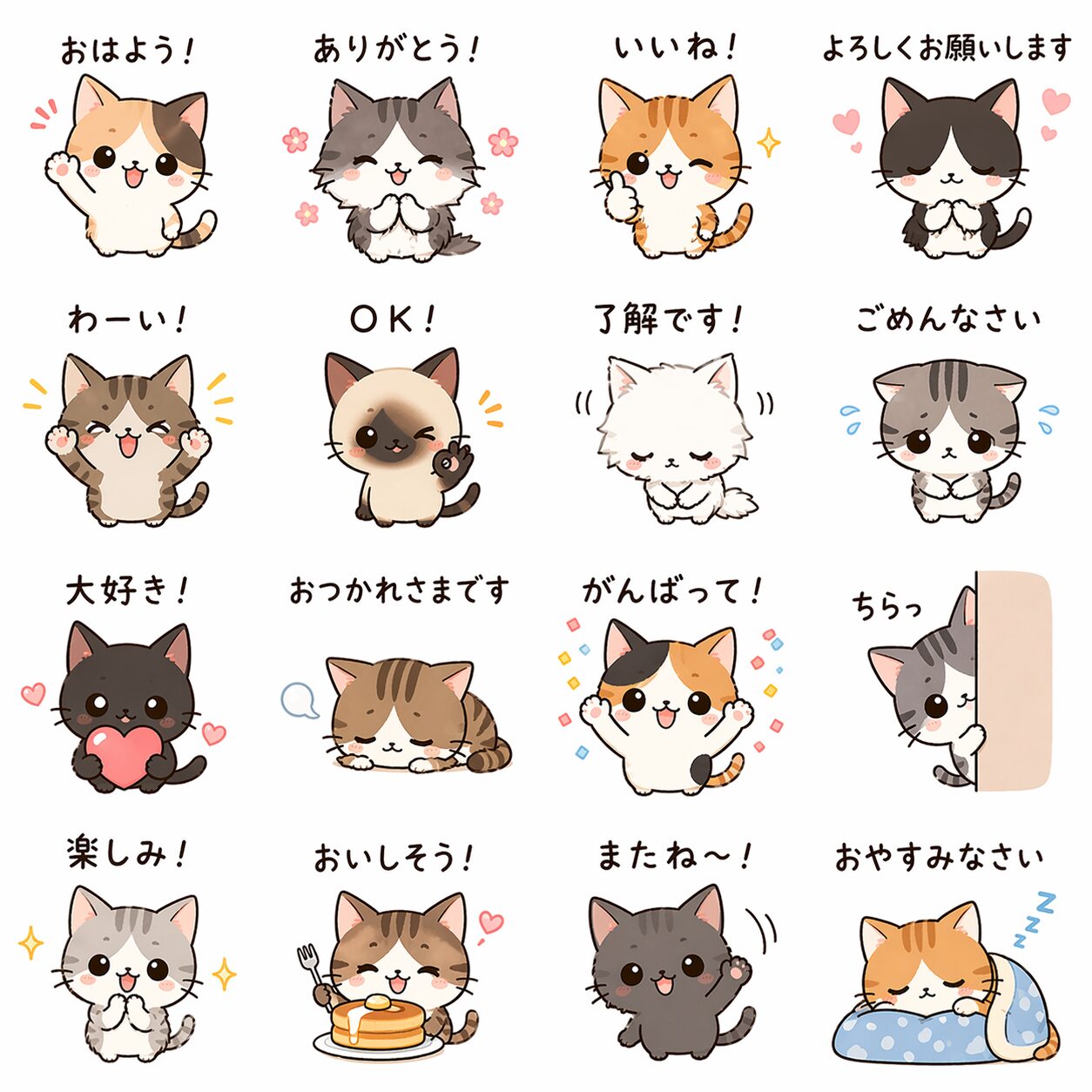 毎日使える！ゆるかわ猫ちゃんスタンプ16種