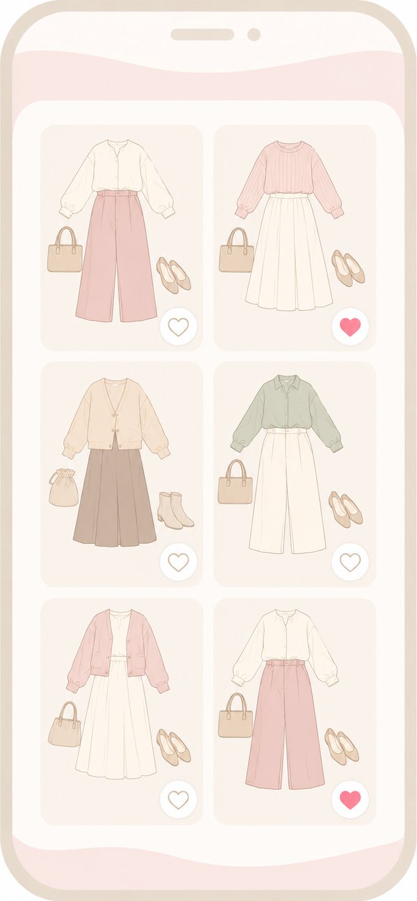 Q1 好みのコーデを選ぶ画面のイメージイラスト