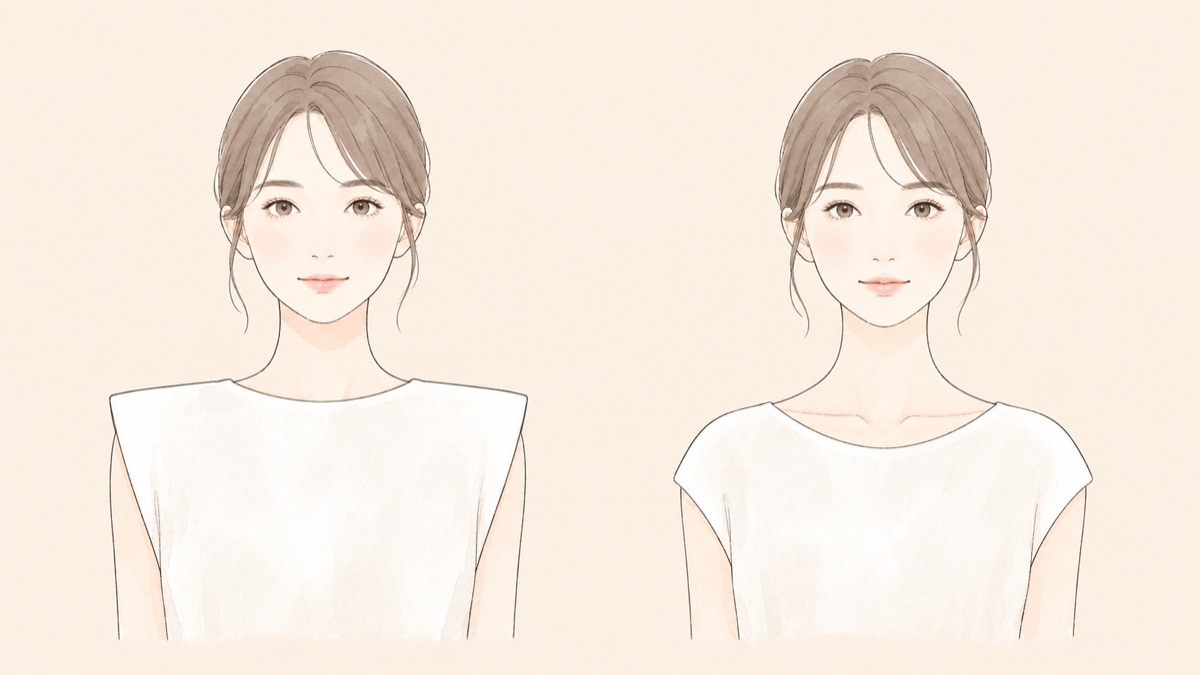 いかり肩となで肩の肩ラインの違いを比べたイラスト